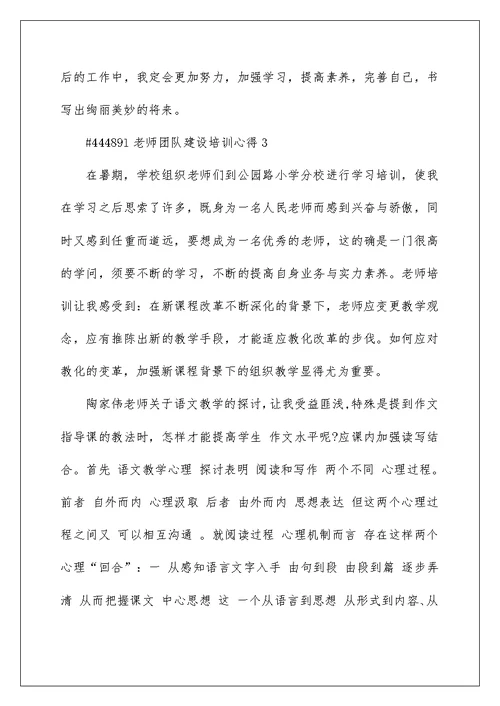 教师团队建设培训心得5篇