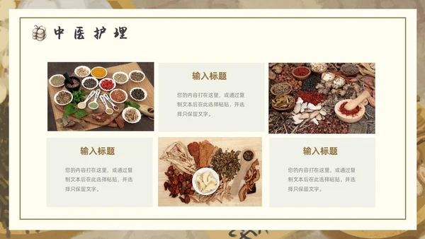 棕色褐色复古插画传统中医通用PPT模板