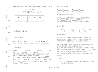 期末练习五年级下学期小学语文专题试题精选期末模拟试卷C卷练习题