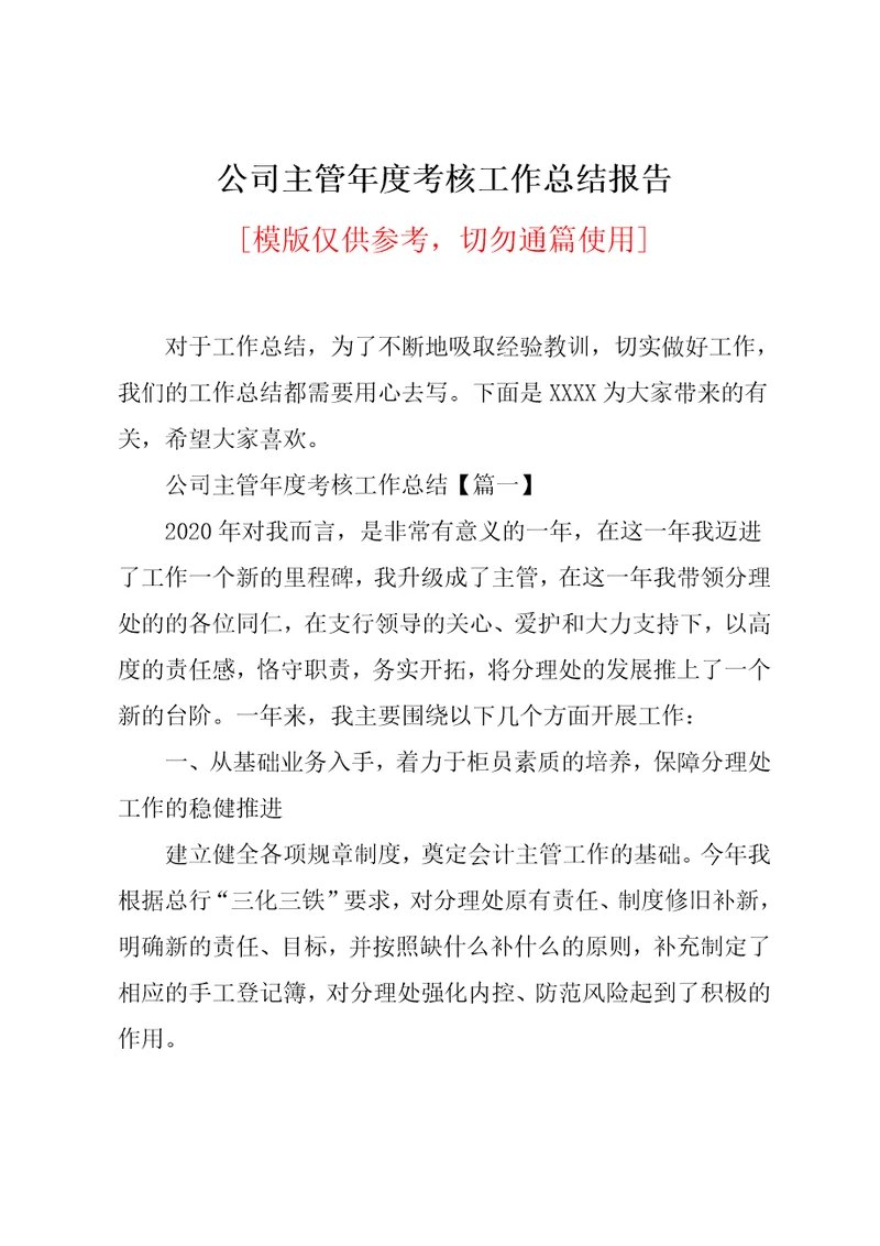 公司主管年度考核工作总结报告