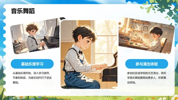 蓝色插画风暑假生活规划PPT模板