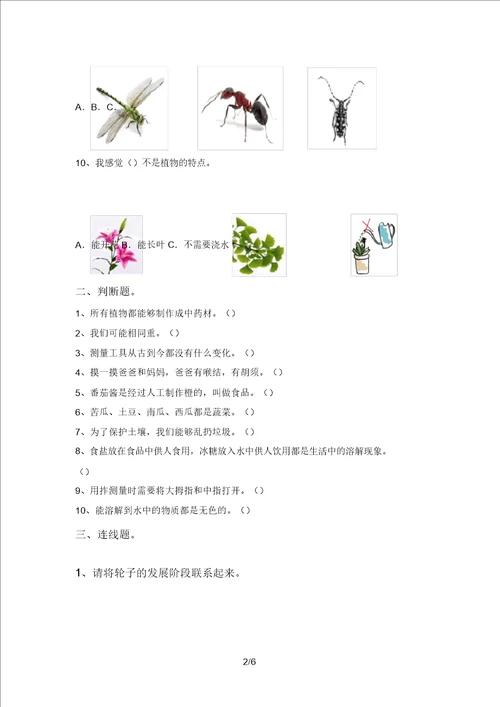 湘教版一年级科学上册期中试卷带答案