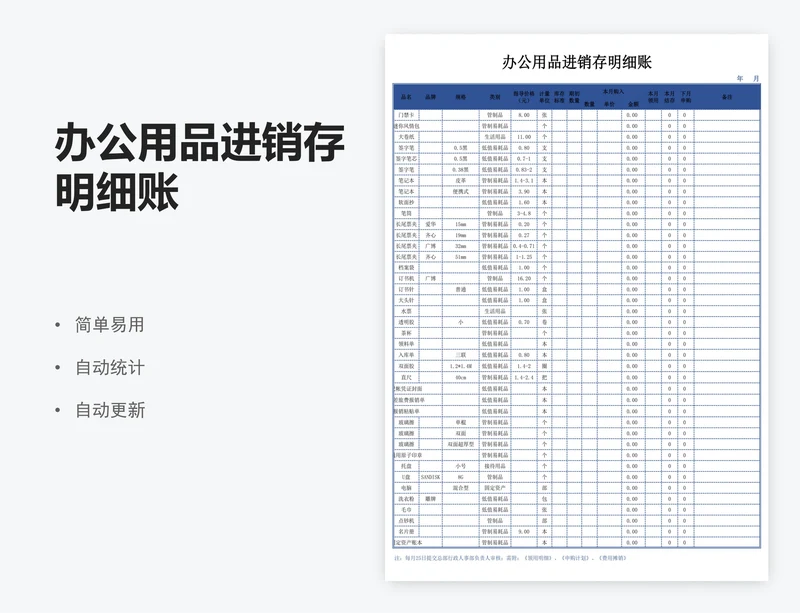 办公用品进销存明细账