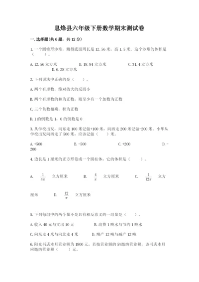 息烽县六年级下册数学期末测试卷精选答案.docx