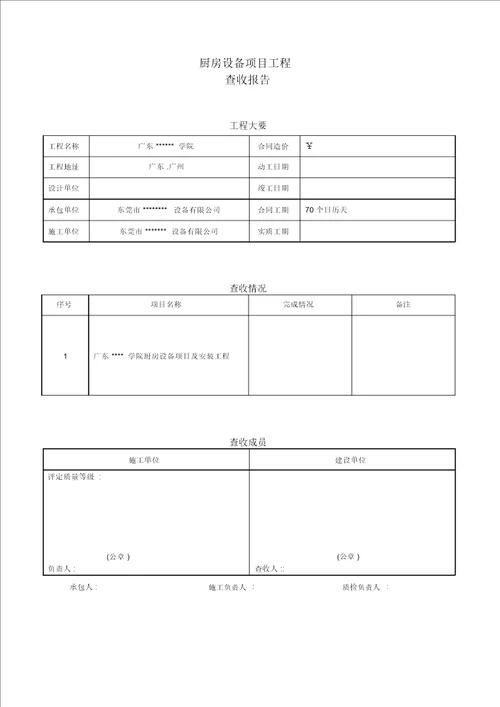 厨房工程验收报告模上传