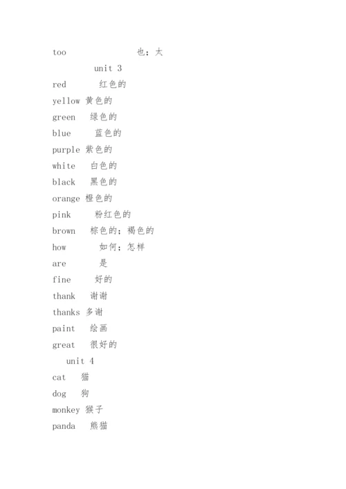 三年级上册英语单词表（人教版）.docx