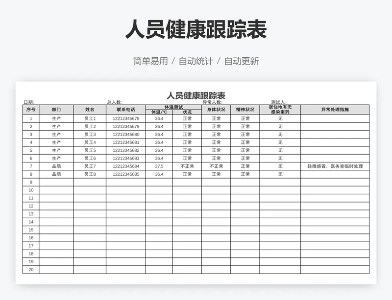 人员健康跟踪表