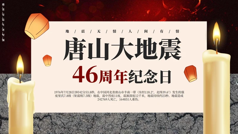 简约唐山大地震46周年纪念主题教育PPT模板