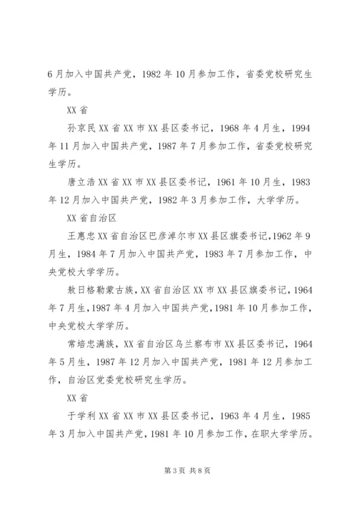 全国优秀县委书记拟表彰人选公示公告.docx