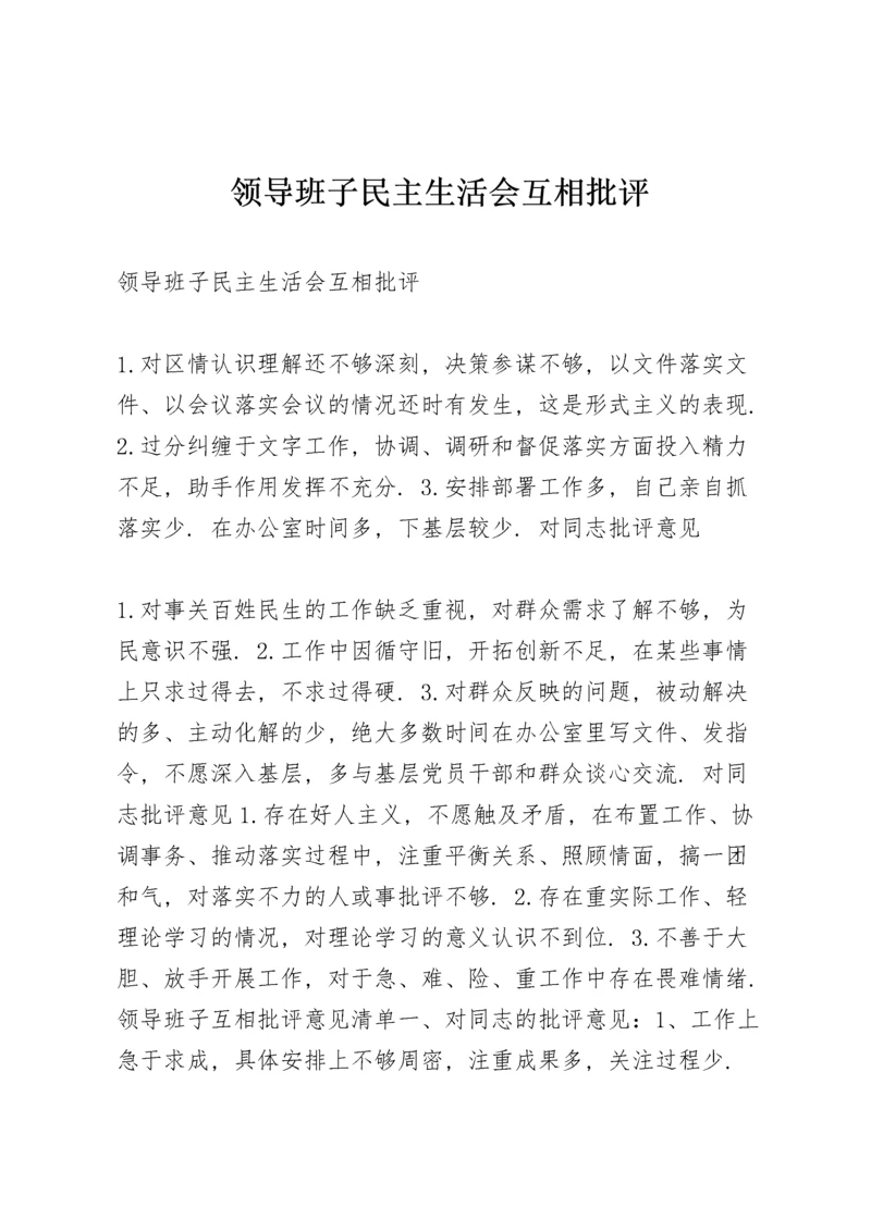 领导班子民主生活会互相批评.docx