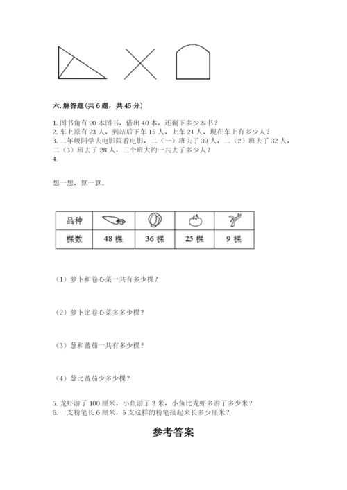 人教版二年级上册数学期中考试试卷1套.docx