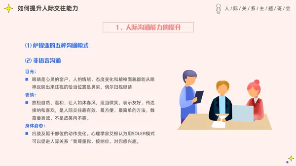 粉色简约插画风认识你真好大学生人际关系主题班会PPT