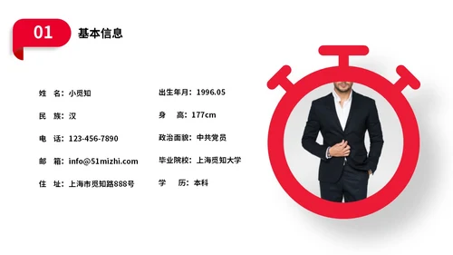 蓝红色商务风形状入职自我介绍个人简历职业规划PPT