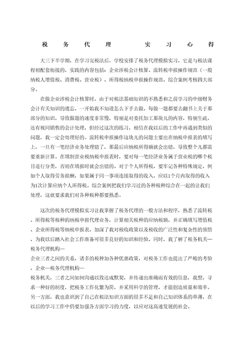 税务代理实训报告