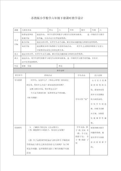 六年级下册数学教案6.6大树有多高苏教版2014秋