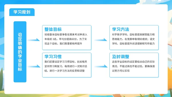 蓝色插画风格开学季让梦想起飞PPT模板