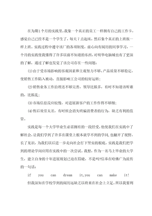 销售电脑的实践报告