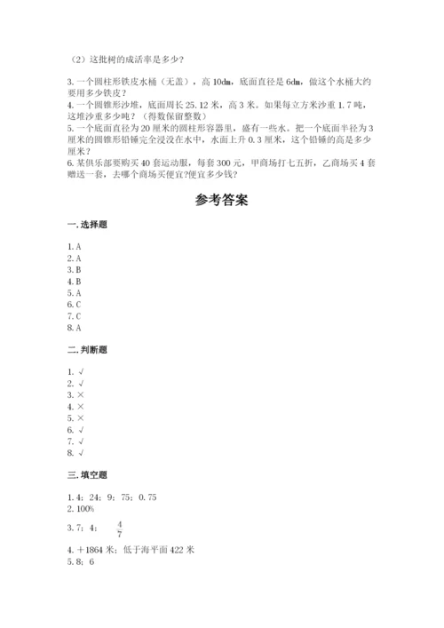 人教版六年级下册数学期末测试卷含完整答案（有一套）.docx