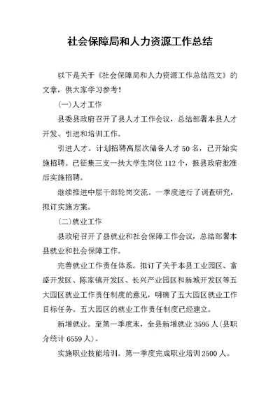 社会保障局和人力资源工作总结