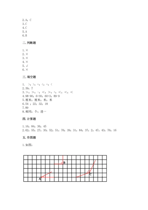人教版二年级上册数学期中测试卷及参考答案【培优a卷】.docx