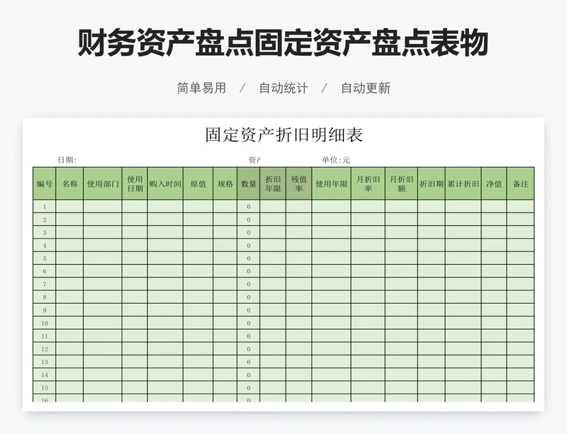 财务资产盘点固定资产盘点表物品登记表