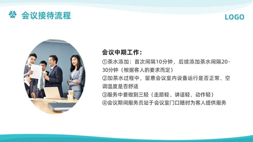 蓝色简约商务会议服务培训PPT模板宣传PPT动态PPT服务礼仪培训