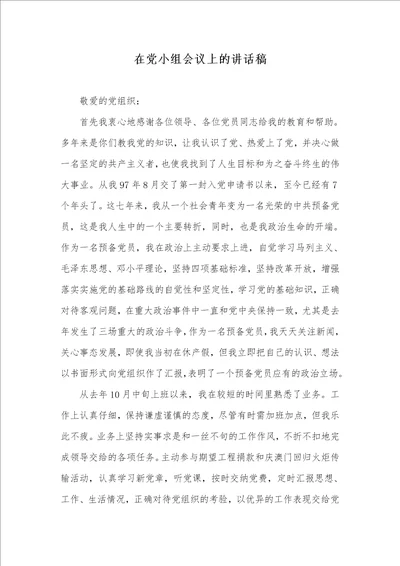 在党小组会议上的讲话稿