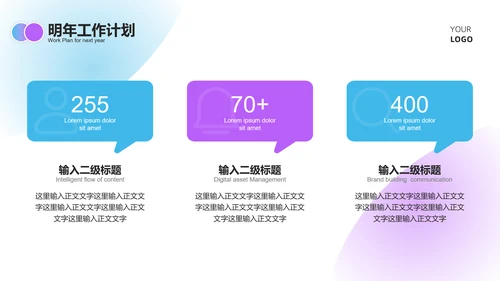 蓝紫色扁平风趣味总结汇报PPT模板