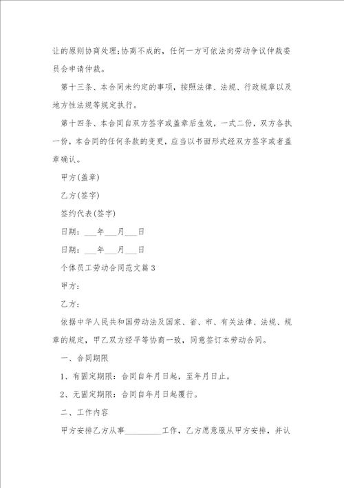 个体员工劳动合同范文1
