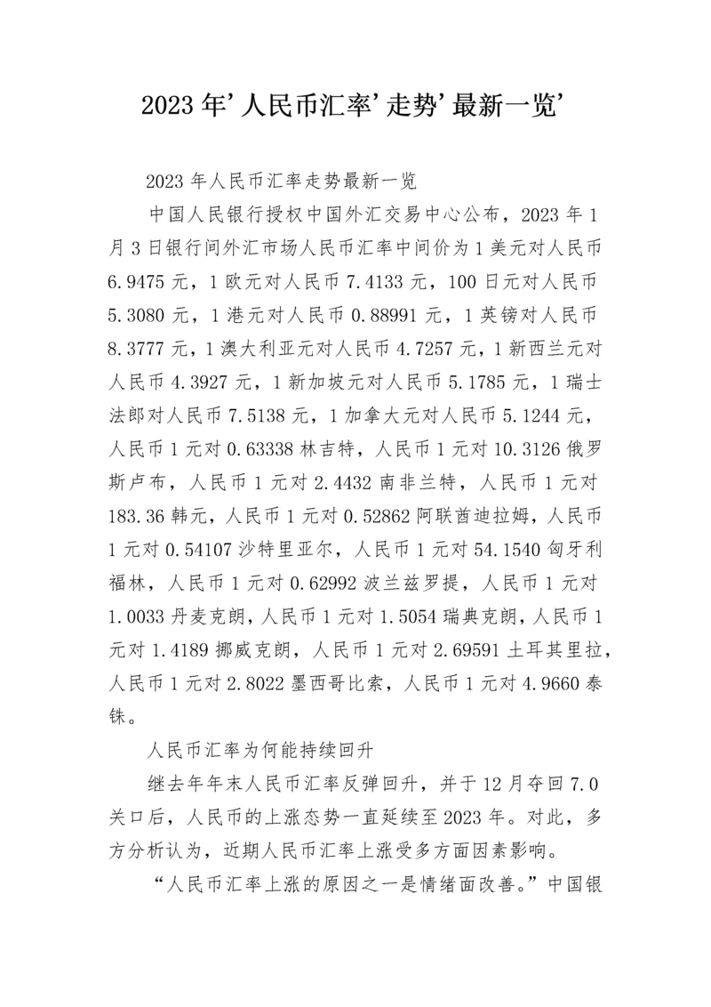 2023年'人民币汇率'走势'最新一览'.docx