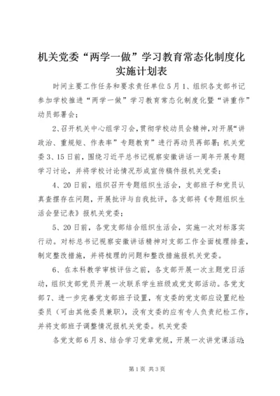 机关党委“两学一做”学习教育常态化制度化实施计划表.docx