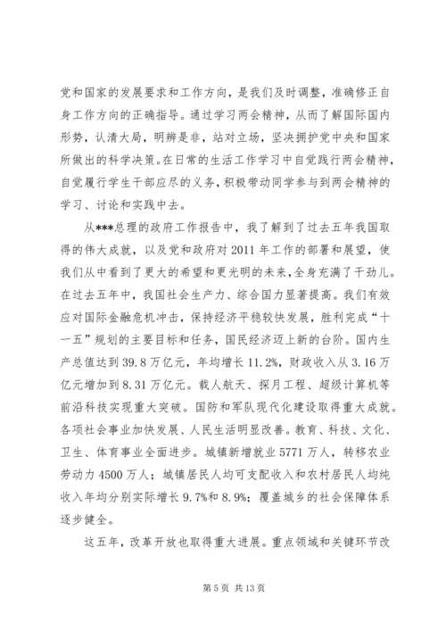 思想汇报之二学习两会精神有感.docx