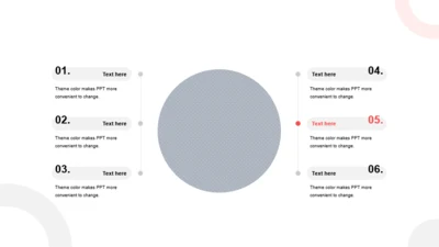 红色圆形扁平6项PPT流程