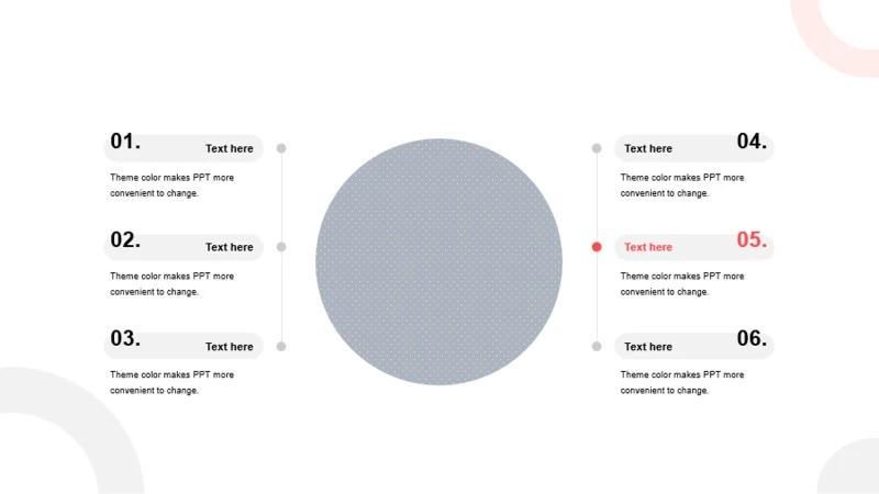 红色圆形扁平6项PPT流程