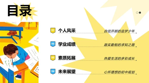 黄蓝色插画风小升初升学简历PPT模板