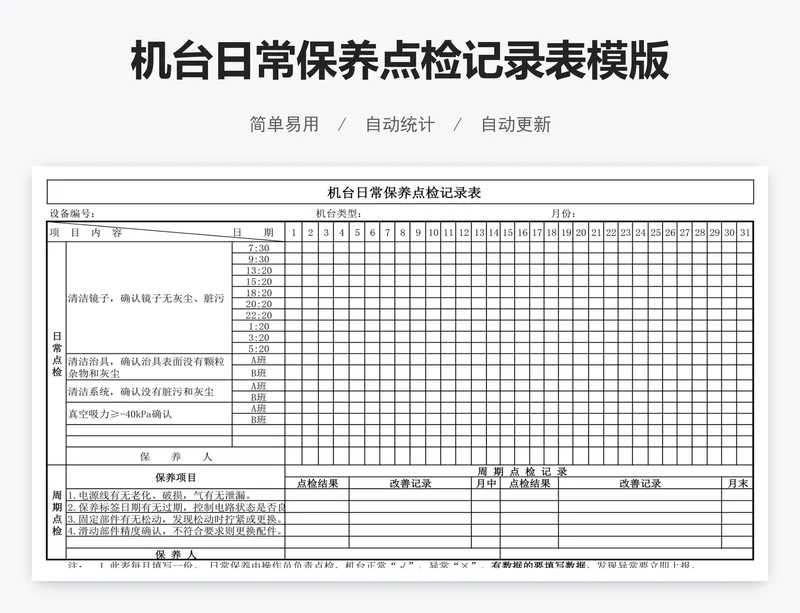 机台日常保养点检记录表模版