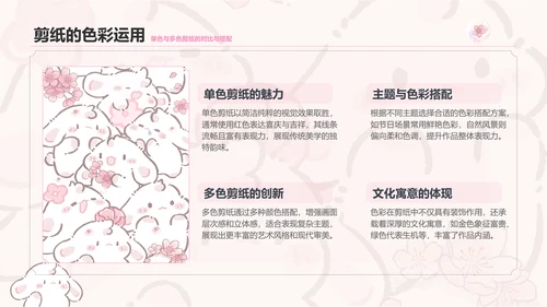 眠眠兔粉色卡通风非遗剪纸通用模板