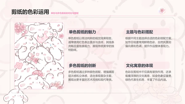 眠眠兔粉色卡通风非遗剪纸通用模板