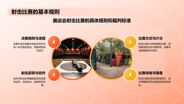 橙色3D风射击奥运项目科普PPT模板
