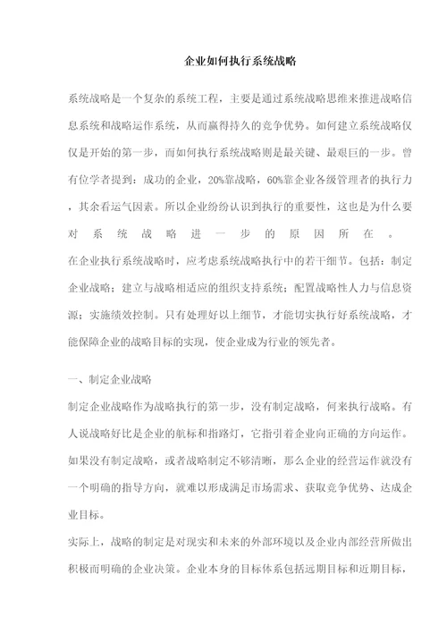 企业如何执行系统战略方案