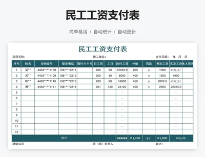 民工工资支付表