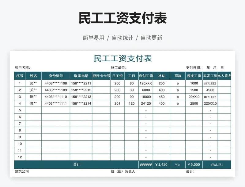 民工工资支付表