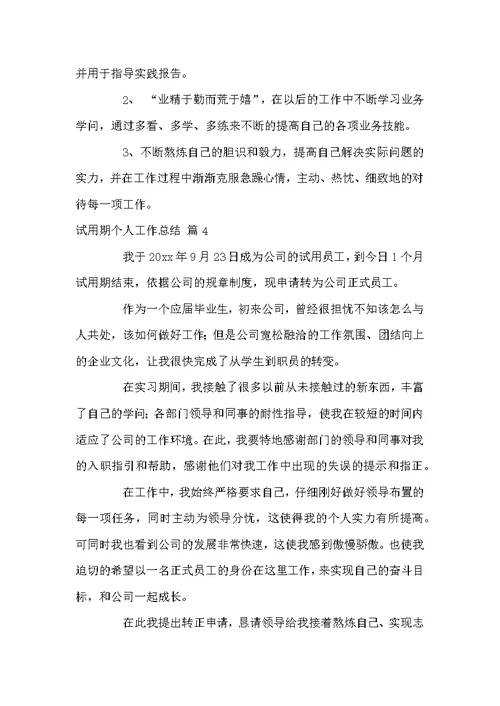 好用的试用期个人工作总结四篇