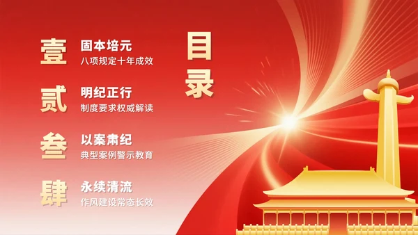 简约红色流体渐变风中央八项规定党课PPT模板