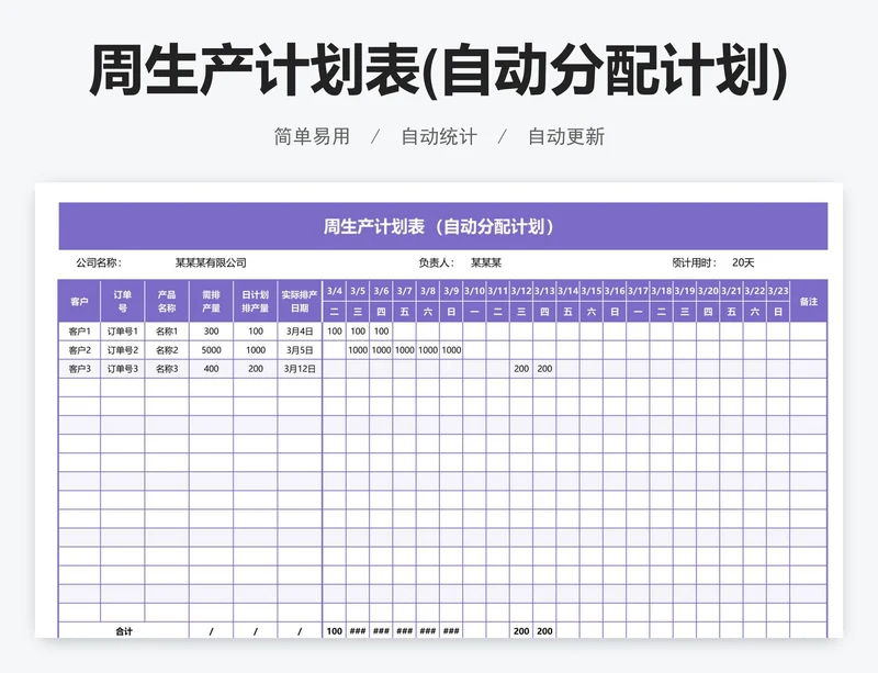 周生产计划表(自动分配计划)