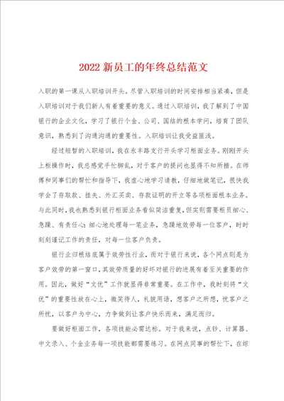 2022年新员工的年终总结范文