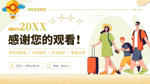 黄绿色创意风暑假旅游全攻略PPT模板