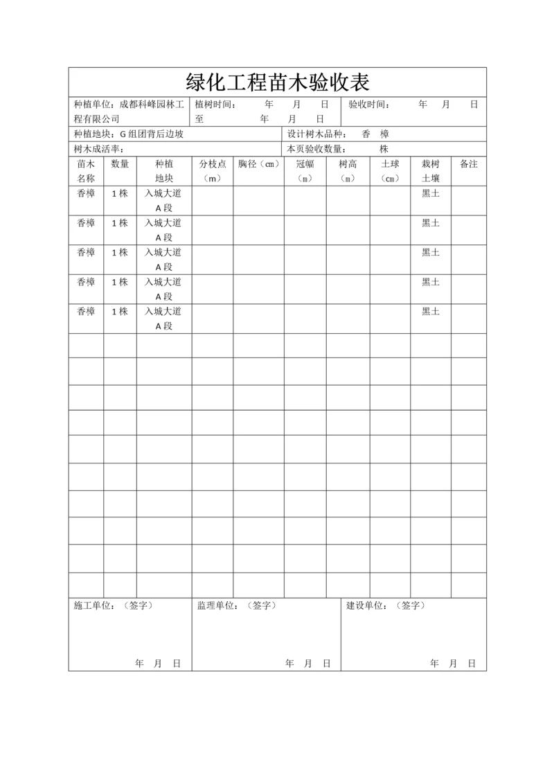 绿化工程苗木验收表(白).docx