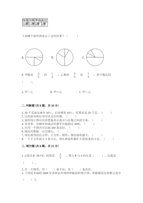 2022人教版六年级上册数学期末考试试卷含答案（达标题）.docx