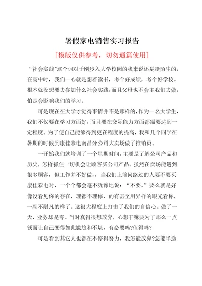 暑假家电销售实习报告